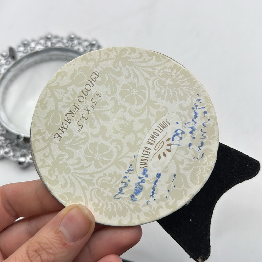 Sunflower Designs Silver Tone Blue Rhinestone Ornate Round Photo Frame - Picture 7 of 7